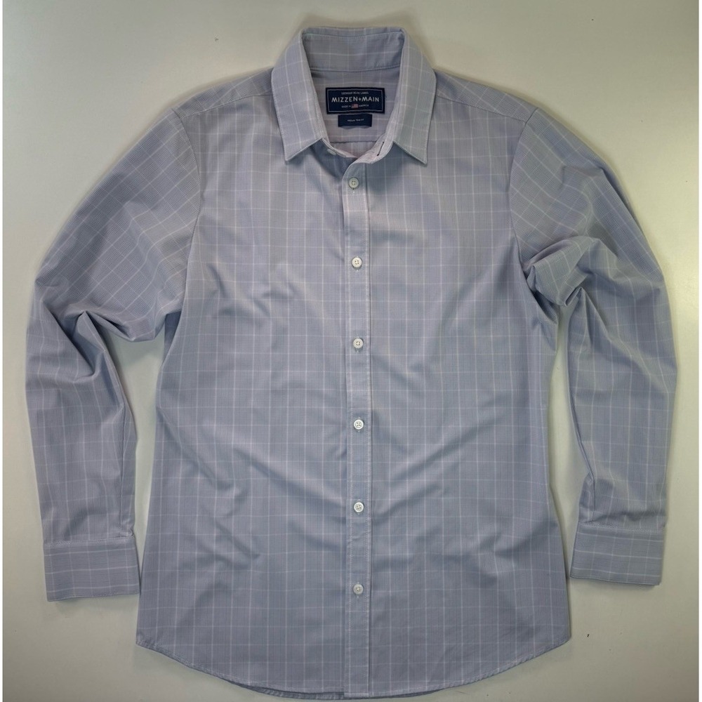 Mizzen +‎ Main Shirt Mens Medium Trim Fit Check Leeward Blue Label Button Up
